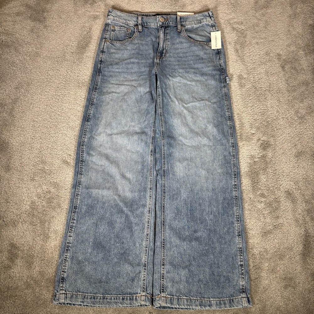 Aeropostale Jeans Womens M Short Baggy Wide Leg Carpenter Lightweight Denim NWT